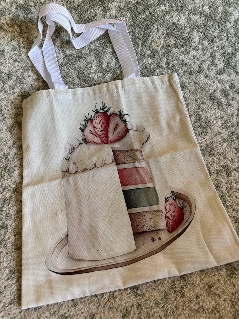 Strawberry Short Cake Layer Cake Cotton Canvas Tote Bag NWT 13” x14.50”
